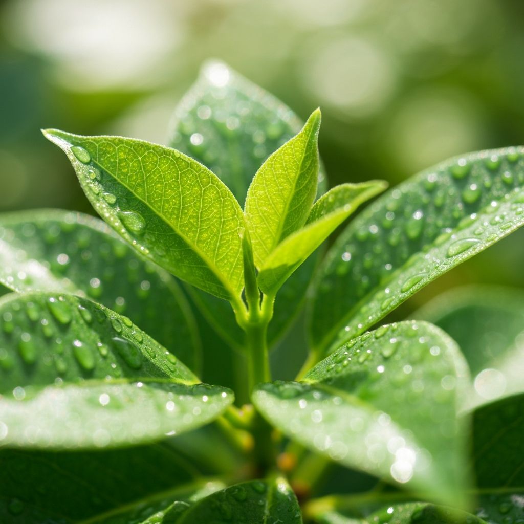 Fresh green leaves with water droplets