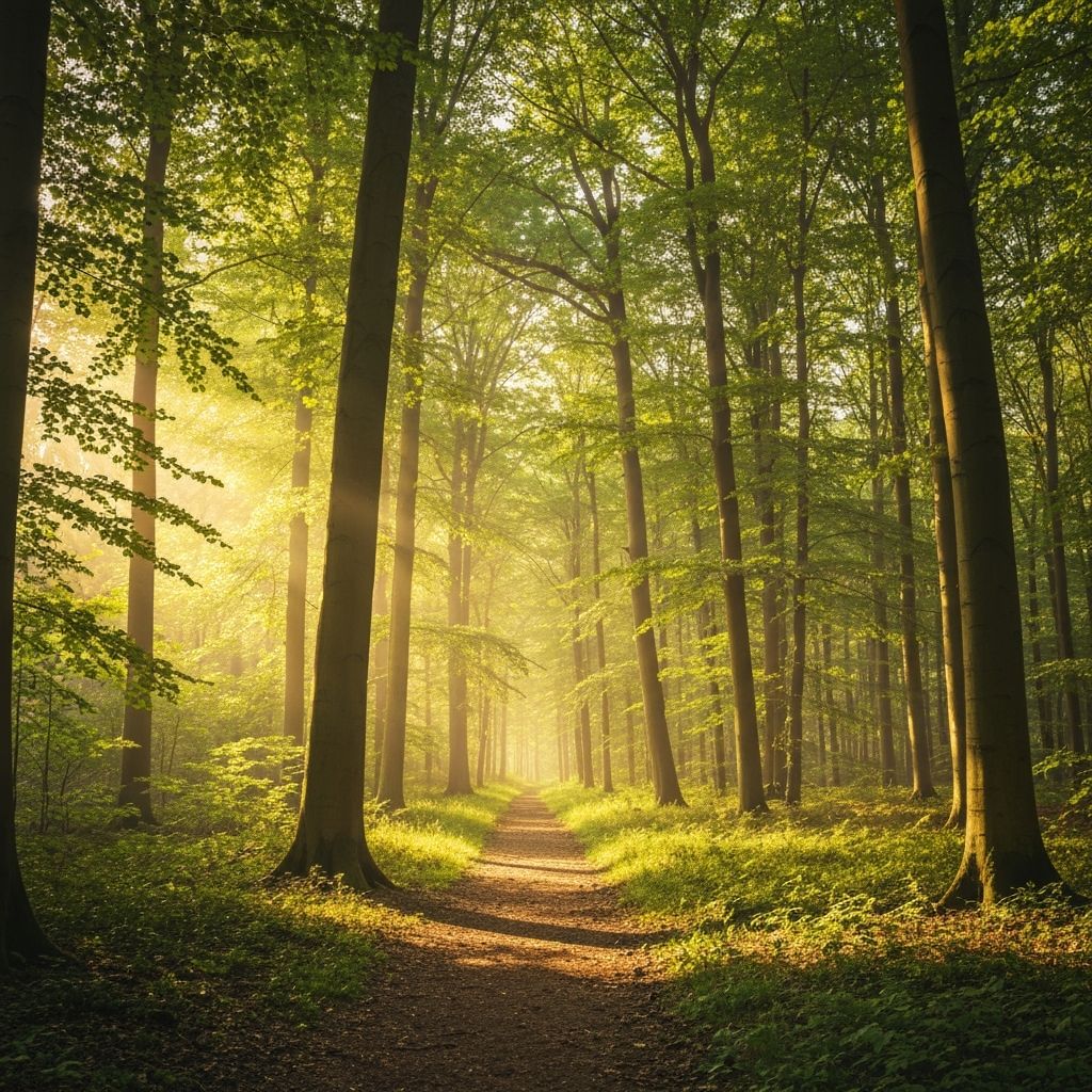 Sunlit forest path